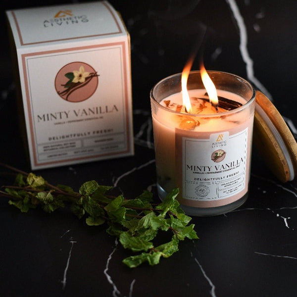 Buy Minty Vanilla Candle I Peppermint Essential Oil Vanilla Botanic Candle I Wooden Wick I 350 gms | Shop Verified Sustainable Candles & Fragrances on Brown Living™