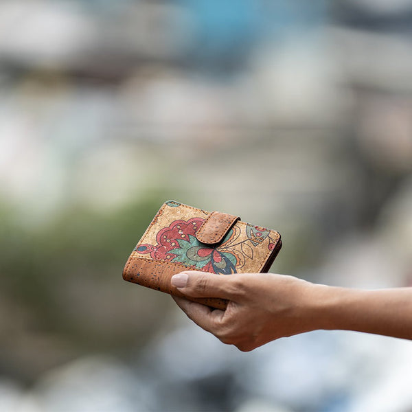 Buy Mira Printend Cork mini Wallet - Bloom | Shop Verified Sustainable Products on Brown Living