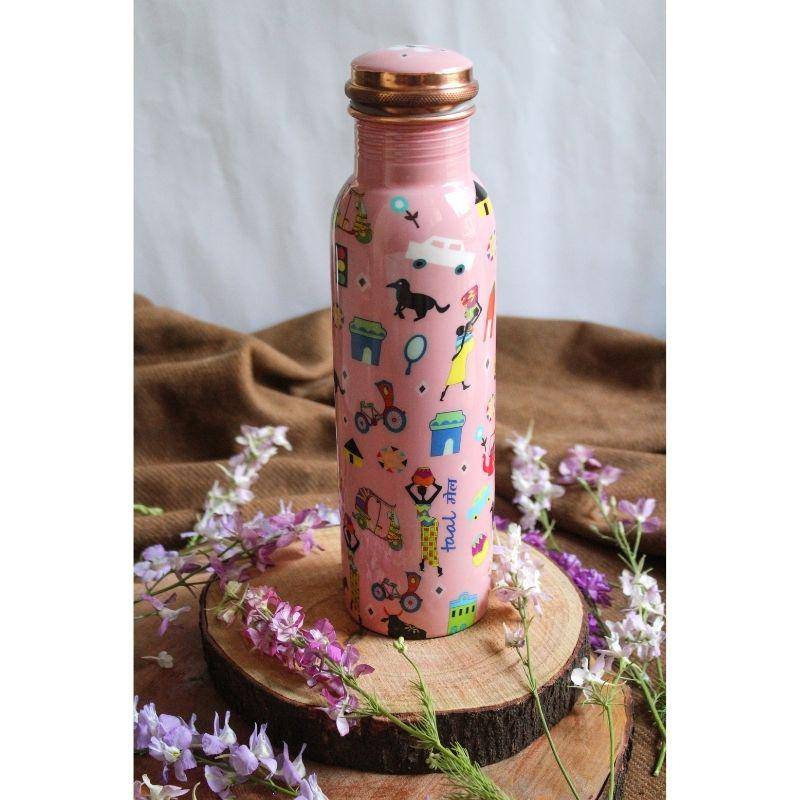 Buy Modern Art Pink Copper Bottle with Purity Guarantee Certificate | Shop Verified Sustainable Bottles & Sippers on Brown Living™