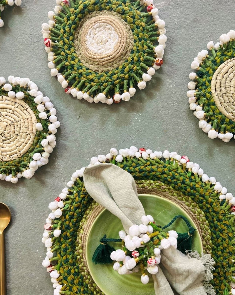 Buy Mogra Ki Kali Coasters, Handcrafted, Set of 6 | Shop Verified Sustainable Table Decor on Brown Living™