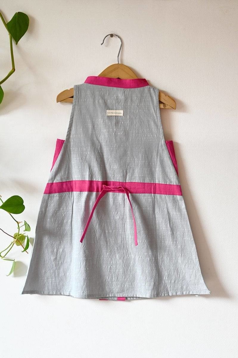 Buy Moonlight' Sleeveless Button Down Dress In Grey Slub | Shop Verified Sustainable Kids Frocks & Dresses on Brown Living™