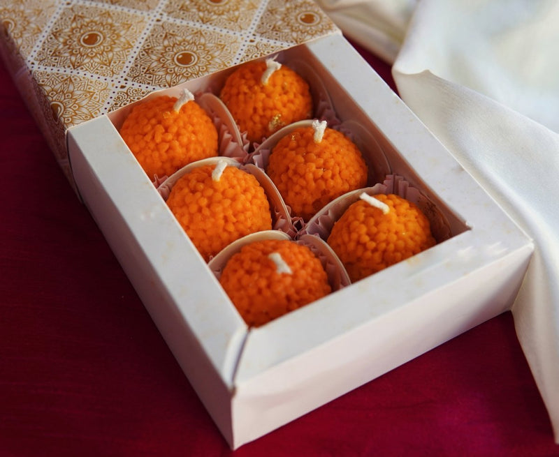 Buy Motichoor Laddoo Candles | 2 boxes | Each box contains 6 candles | Shop Verified Sustainable Products on Brown Living