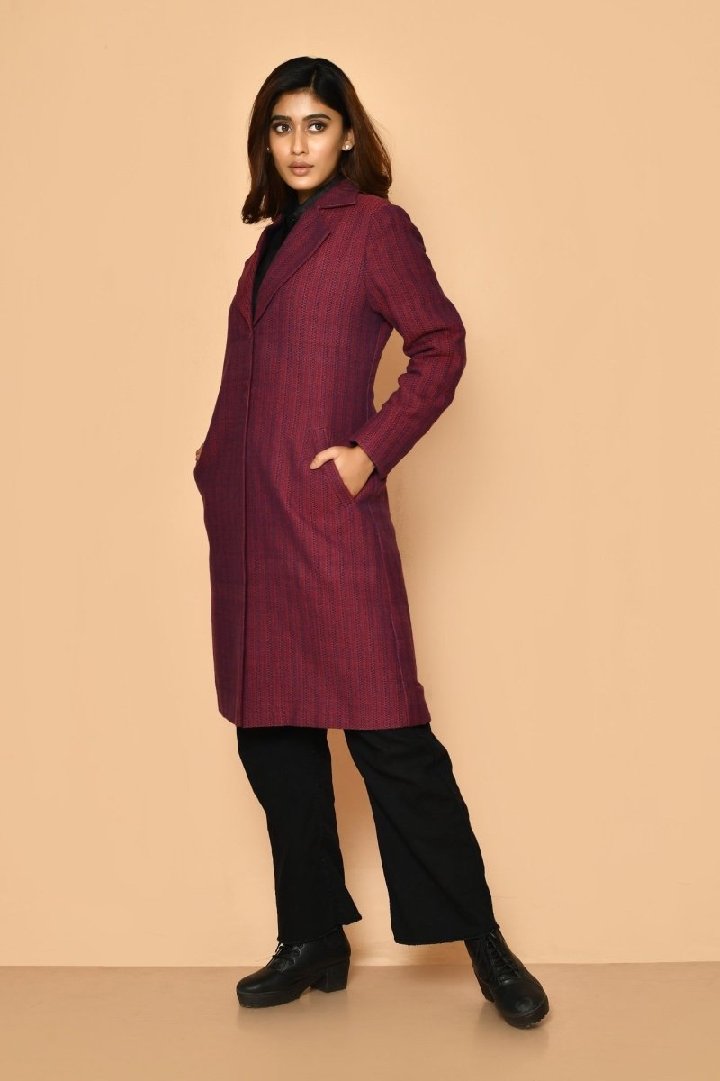 Mrinal Handloom Cotton Trench Coat Jacket for Women | Verified Sustainable by Brown Living™