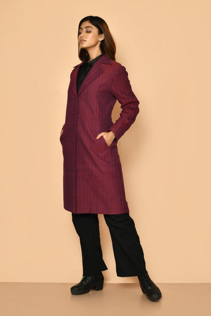 Mrinal Handloom Cotton Trench Coat Jacket for Women | Verified Sustainable by Brown Living™