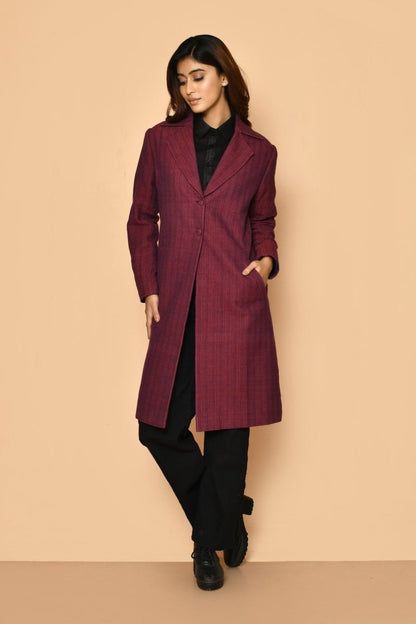 Mrinal Handloom Cotton Trench Coat Jacket for Women | Verified Sustainable by Brown Living™