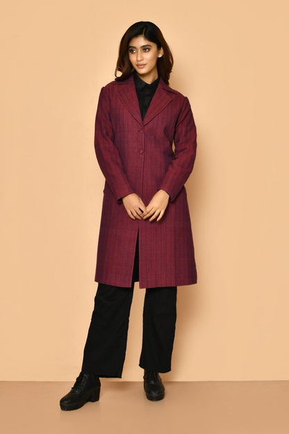 Mrinal Handloom Cotton Trench Coat Jacket for Women | Verified Sustainable by Brown Living™