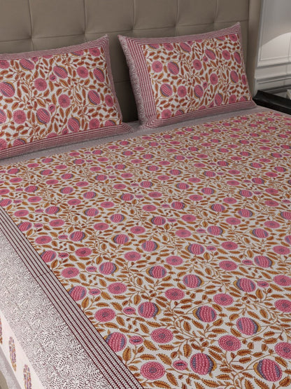 Multi Elegant Hand Block Paisley Print Cotton Super King Size Bedding Set | Verified Sustainable by Brown Living™