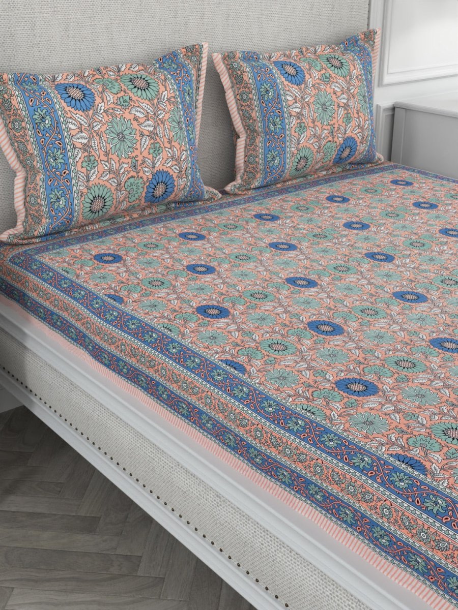 Multi Floral Print Pure Cotton King Size Bedsheet with 2 Pillow Covers | Verified Sustainable by Brown Living™