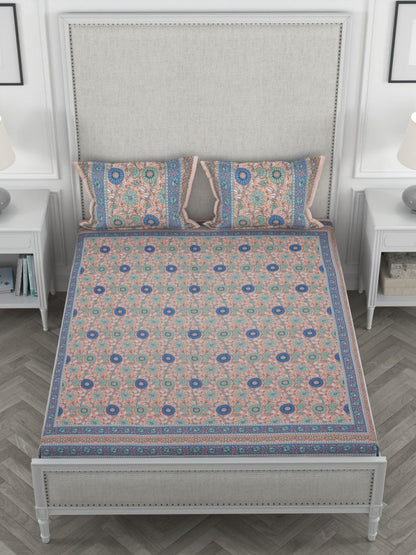Multi Floral Print Pure Cotton King Size Bedsheet with 2 Pillow Covers | Verified Sustainable by Brown Living™