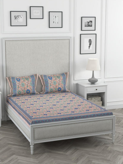 Multi Floral Print Pure Cotton King Size Bedsheet with 2 Pillow Covers | Verified Sustainable by Brown Living™