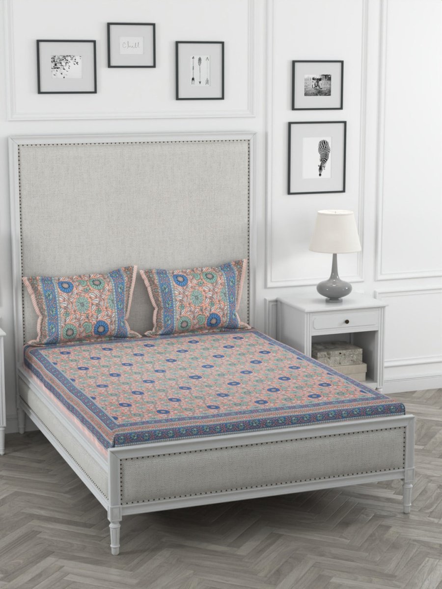 Multi Floral Print Pure Cotton King Size Bedsheet with 2 Pillow Covers | Verified Sustainable by Brown Living™