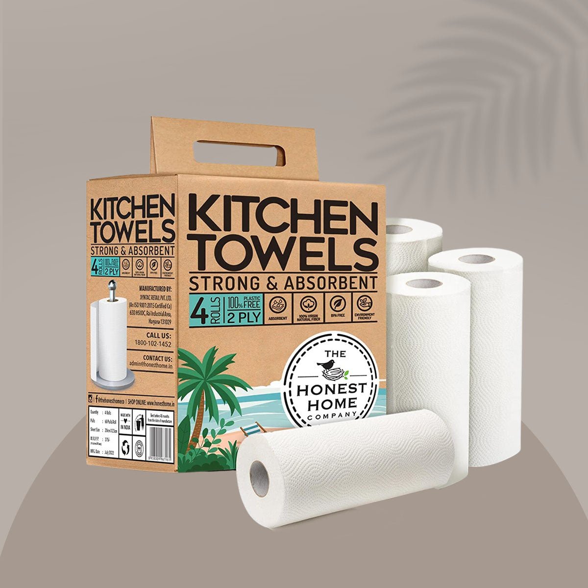 Multi - purpose 2 Ply Kitchen Tissue Paper Roll - 60 Pulls (Pack Of 4 Rolls) | Verified Sustainable by Brown Living™