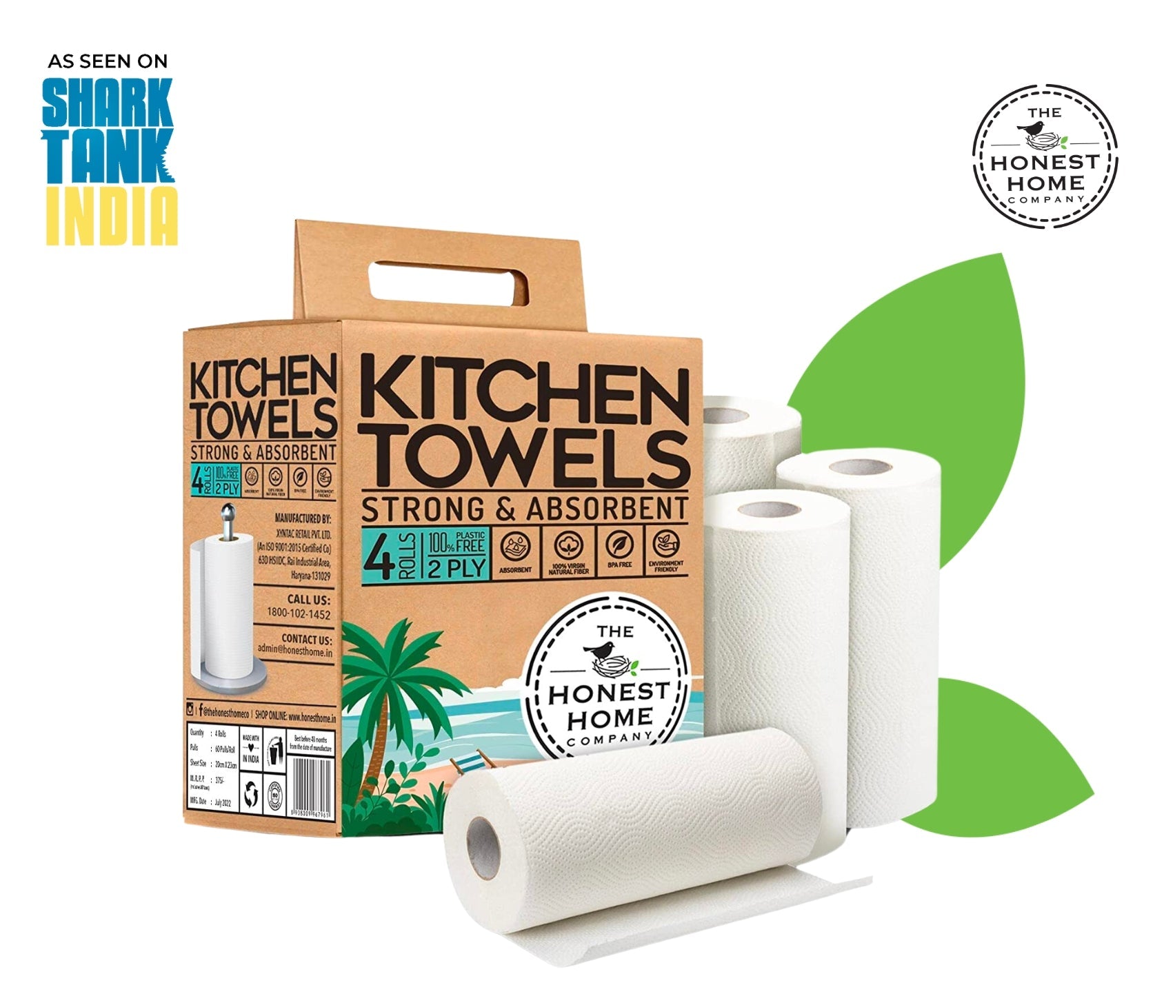 Multi - purpose 2 Ply Kitchen Tissue Paper Roll - 60 Pulls (Pack Of 4 Rolls) | Verified Sustainable by Brown Living™