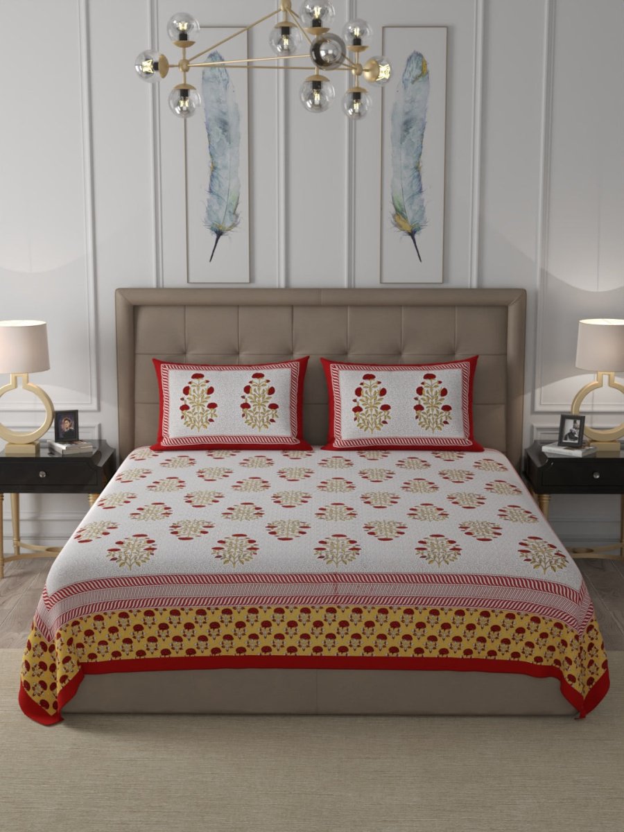 Multicolor Elegant Hand Block Paisley Print Cotton Super King Size Bedding Set | Verified Sustainable by Brown Living™
