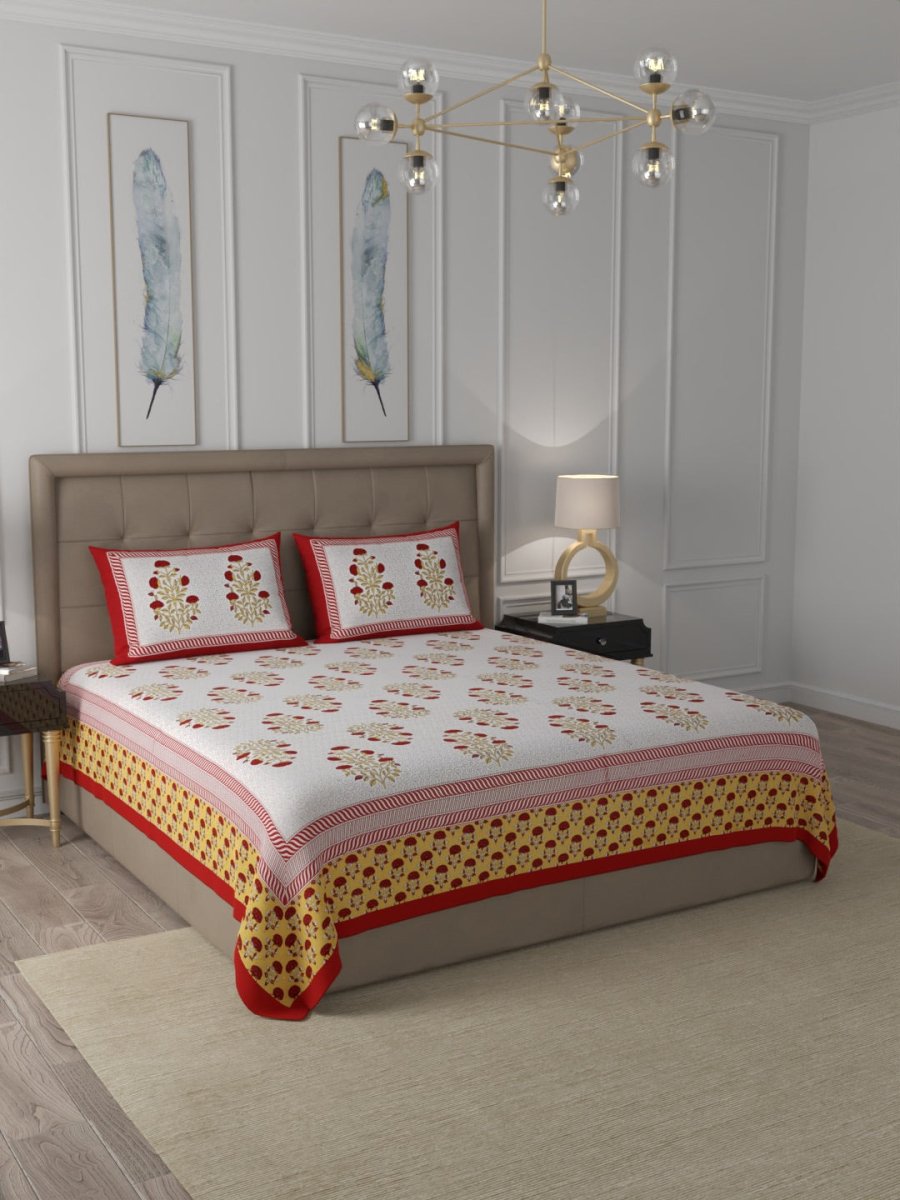 Multicolor Elegant Hand Block Paisley Print Cotton Super King Size Bedding Set | Verified Sustainable by Brown Living™