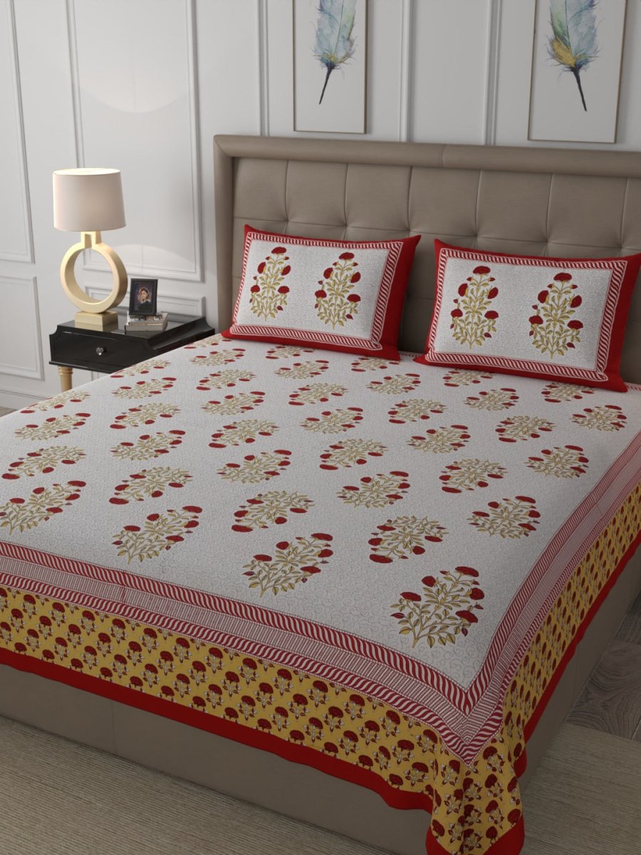 Multicolor Elegant Hand Block Paisley Print Cotton Super King Size Bedding Set | Verified Sustainable by Brown Living™