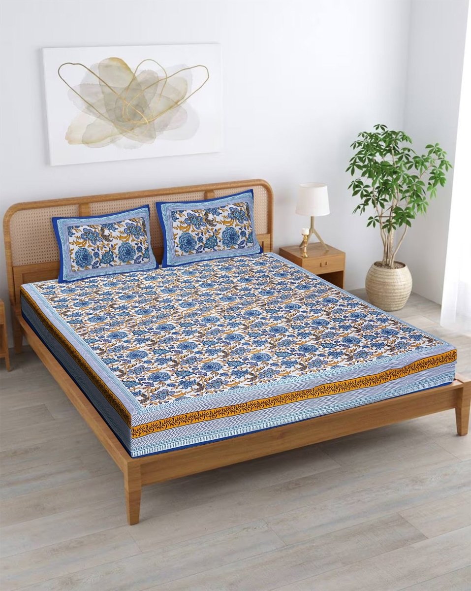 Multicolor Hand Block Floral Print Cotton King Size Bedding Set | Verified Sustainable by Brown Living™