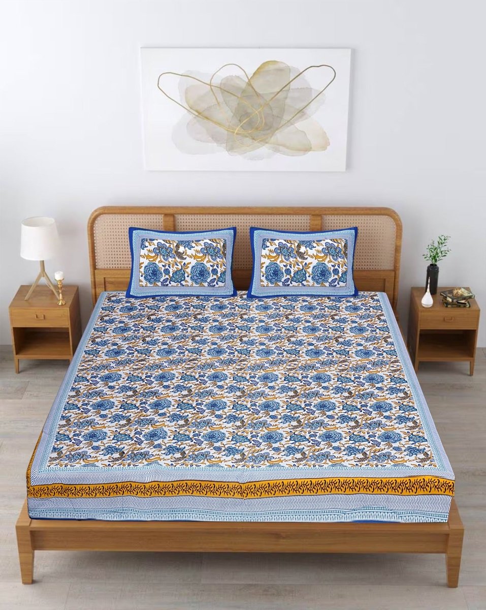 Multicolor Hand Block Floral Print Cotton King Size Bedding Set | Verified Sustainable by Brown Living™
