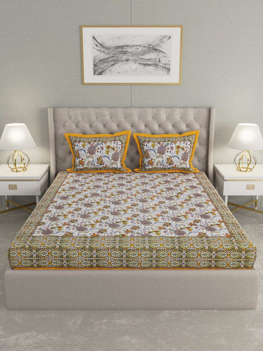 Multicolor Hand Block Geometric Print Cotton King Size Bedding Set | Verified Sustainable by Brown Living™