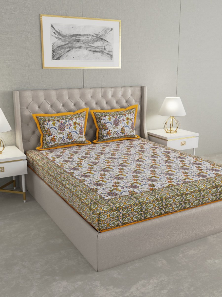 Multicolor Hand Block Geometric Print Cotton King Size Bedding Set | Verified Sustainable by Brown Living™