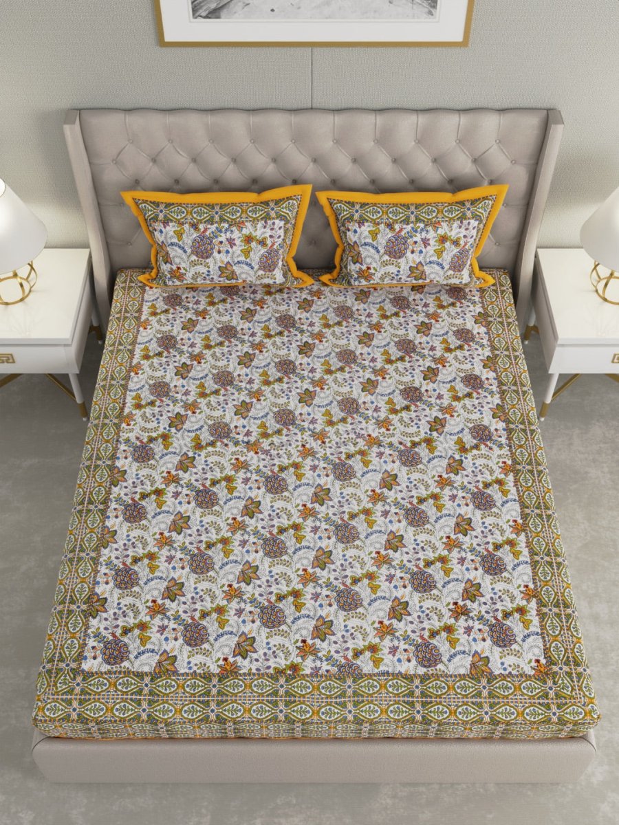 Multicolor Hand Block Geometric Print Cotton King Size Bedding Set | Verified Sustainable by Brown Living™