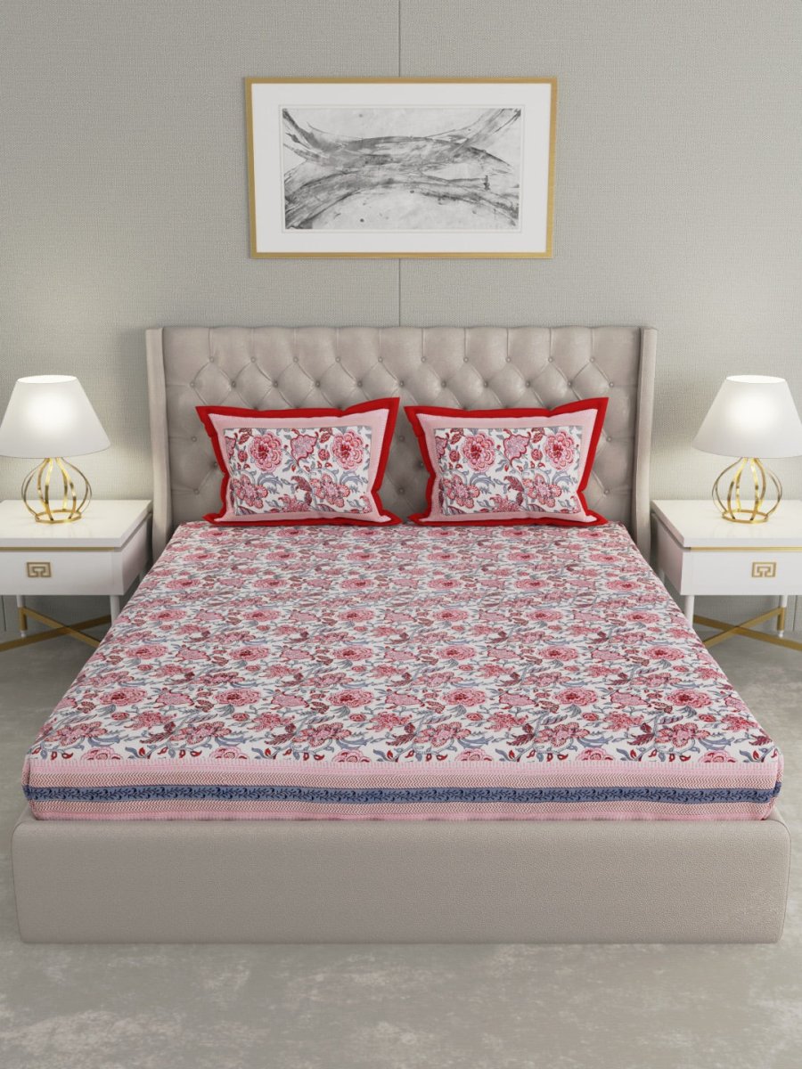 Multicolor Hand Block Print Floral Pure Cotton King Size Bedding Set | Verified Sustainable by Brown Living™