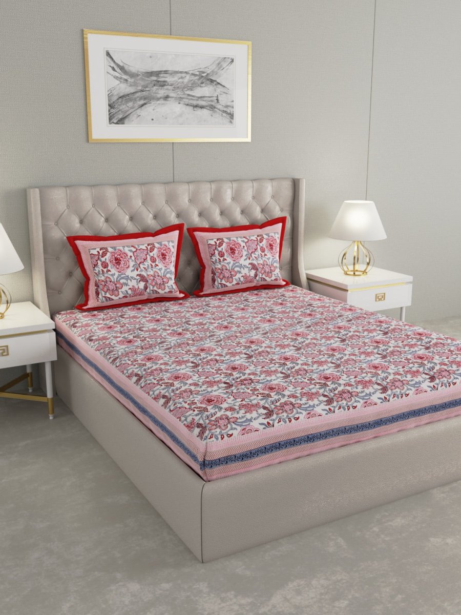 Multicolor Hand Block Print Floral Pure Cotton King Size Bedding Set | Verified Sustainable by Brown Living™