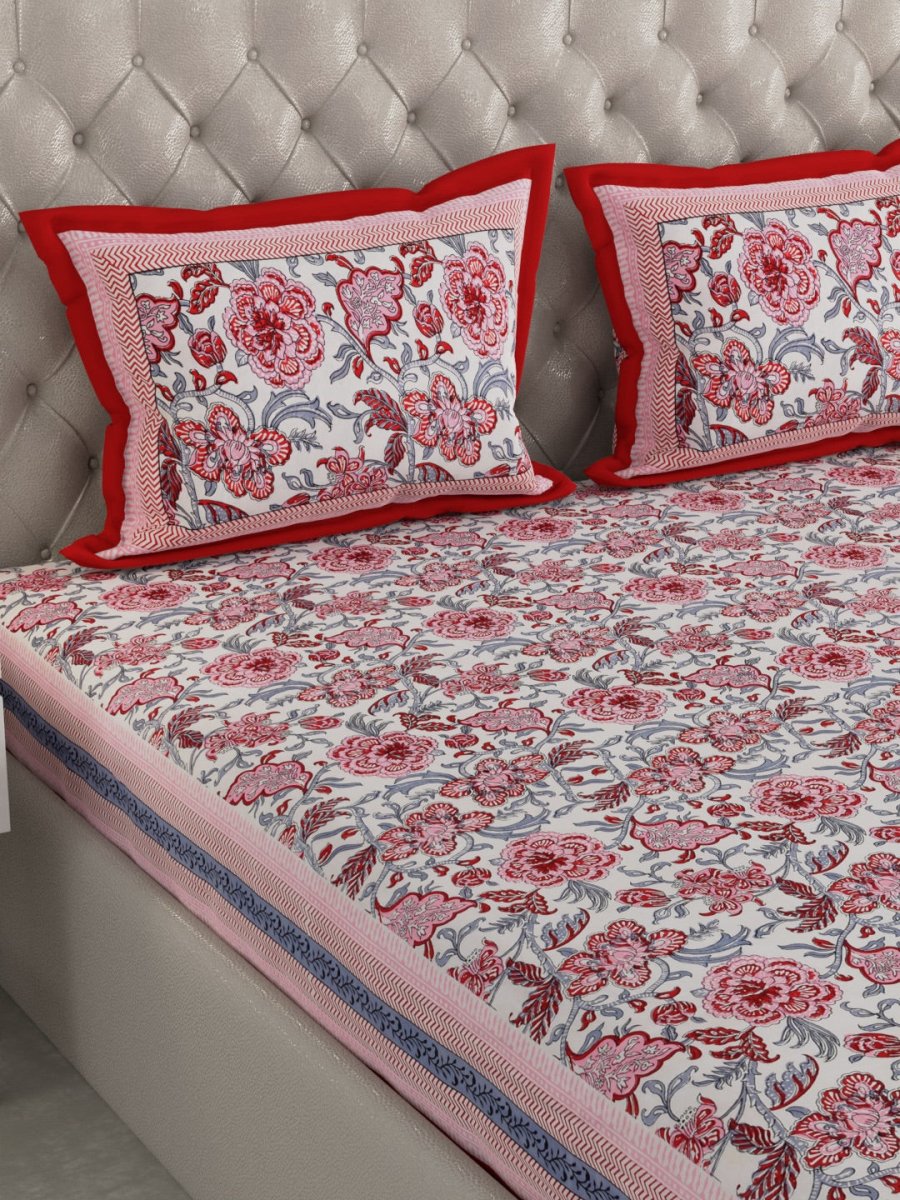 Multicolor Hand Block Print Floral Pure Cotton King Size Bedding Set | Verified Sustainable by Brown Living™