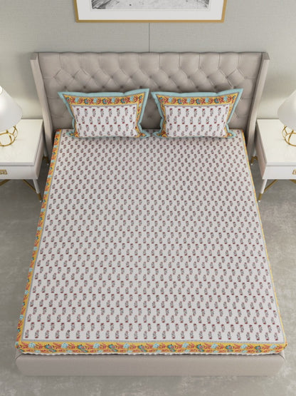 Multicolor Hand Block Print Pure Cotton King Size Bedding Set | Verified Sustainable by Brown Living™