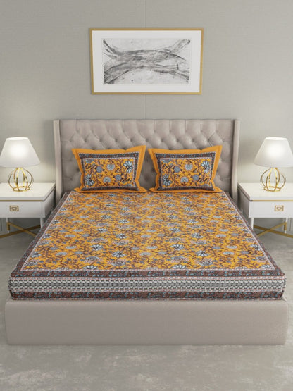 Mustard Floral Hand Printed Pure Cotton King Size Bedding Set – Bedding by Patricko available on Brown Living™. . SKU: WM - 154 - Mustard. Img 3.