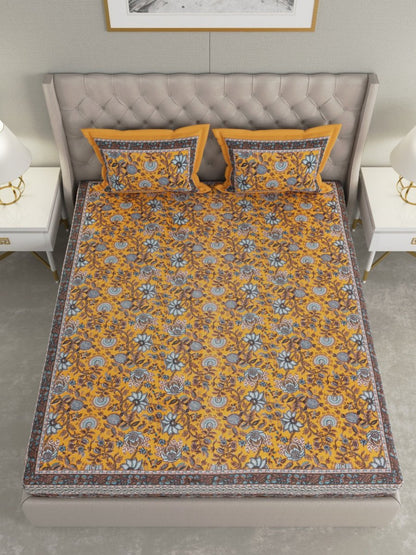 Mustard Floral Hand Printed Pure Cotton King Size Bedding Set – Bedding by Patricko available on Brown Living™. . SKU: WM - 154 - Mustard. Img 4.