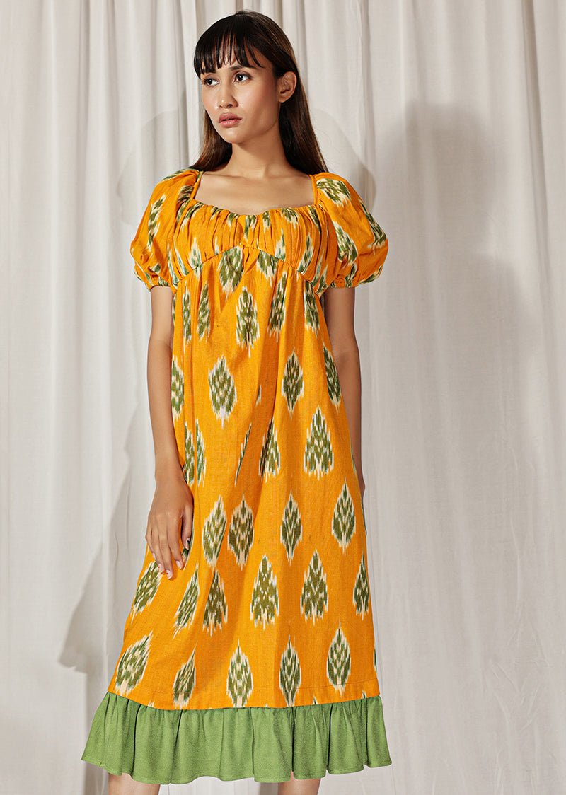 Buy Mustard Handloom Ikat Dress | Shop Verified Sustainable Products on Brown Living