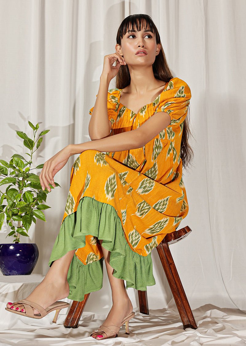 Buy Mustard Handloom Ikat Dress | Shop Verified Sustainable Womens Dress on Brown Living™