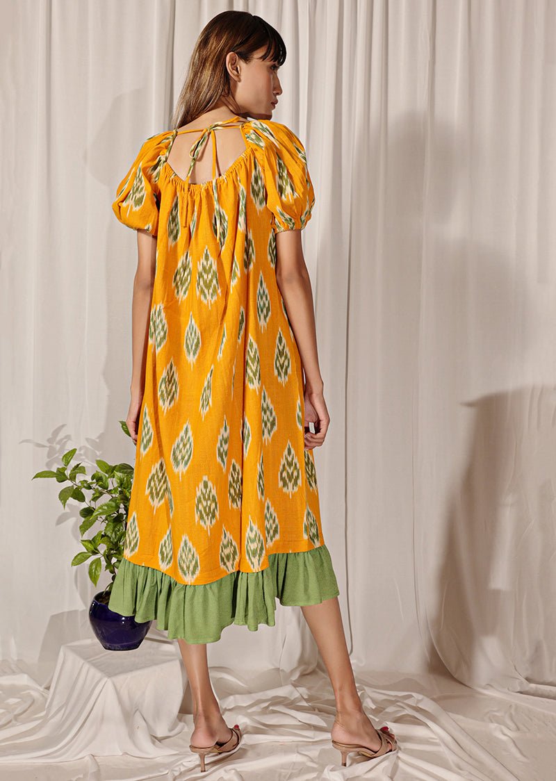 Mustard Handloom Ikat Dress | Verified Sustainable by Brown Living™