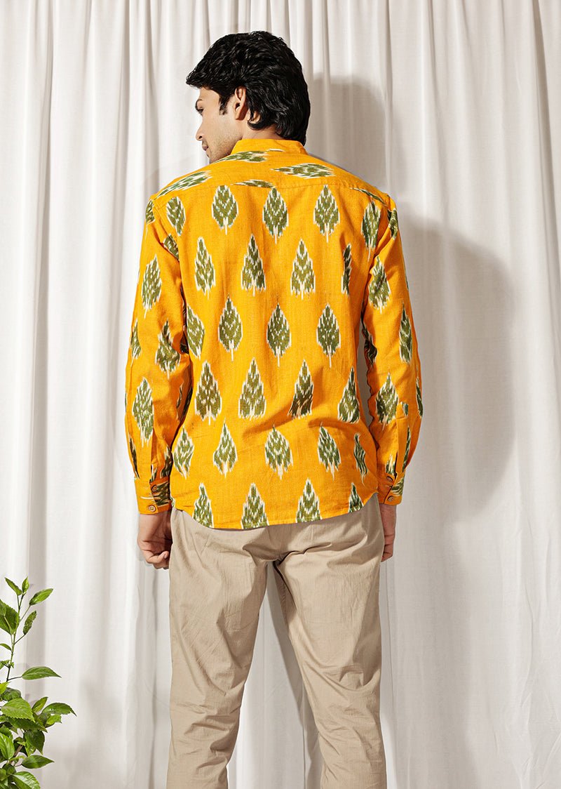 Buy Mustard Handloom Ikat Shirt | Shop Verified Sustainable Mens Shirt on Brown Living™