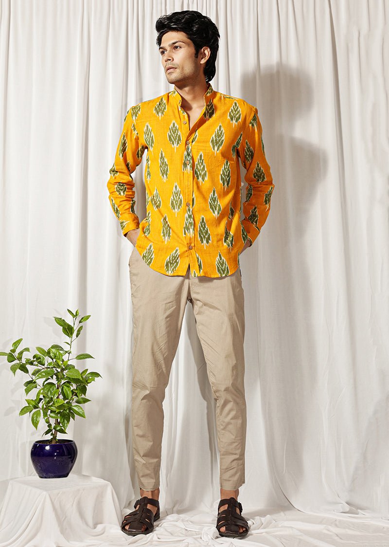 Mustard Handloom Ikat Shirt | Verified Sustainable by Brown Living™