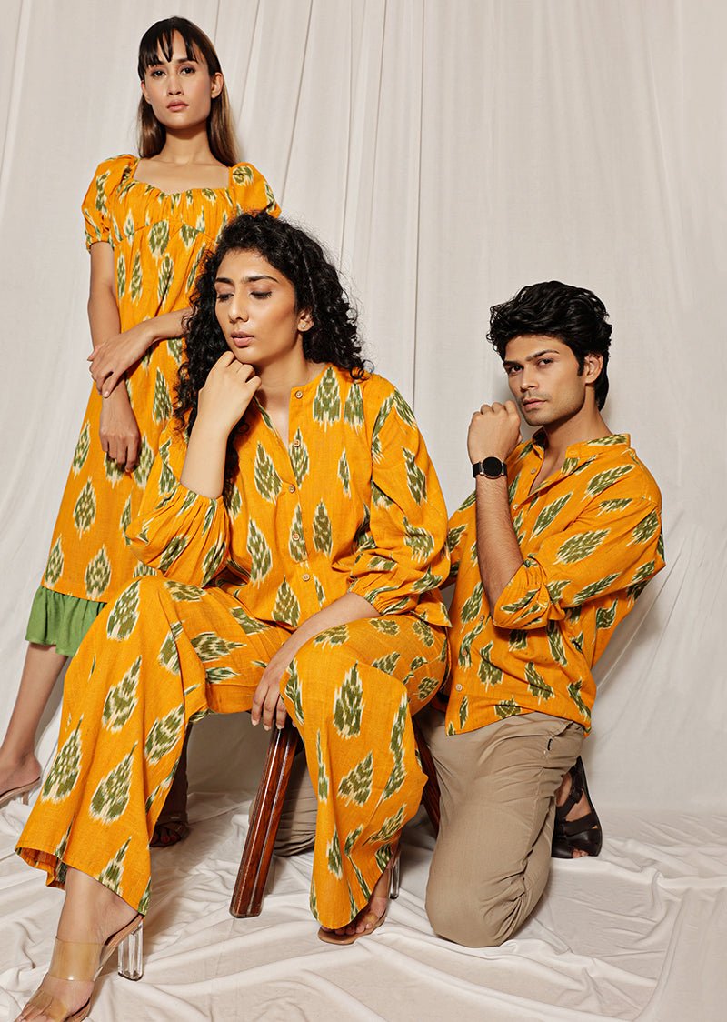 Buy Mustard Handloom Ikat Shirt | Shop Verified Sustainable Products on Brown Living