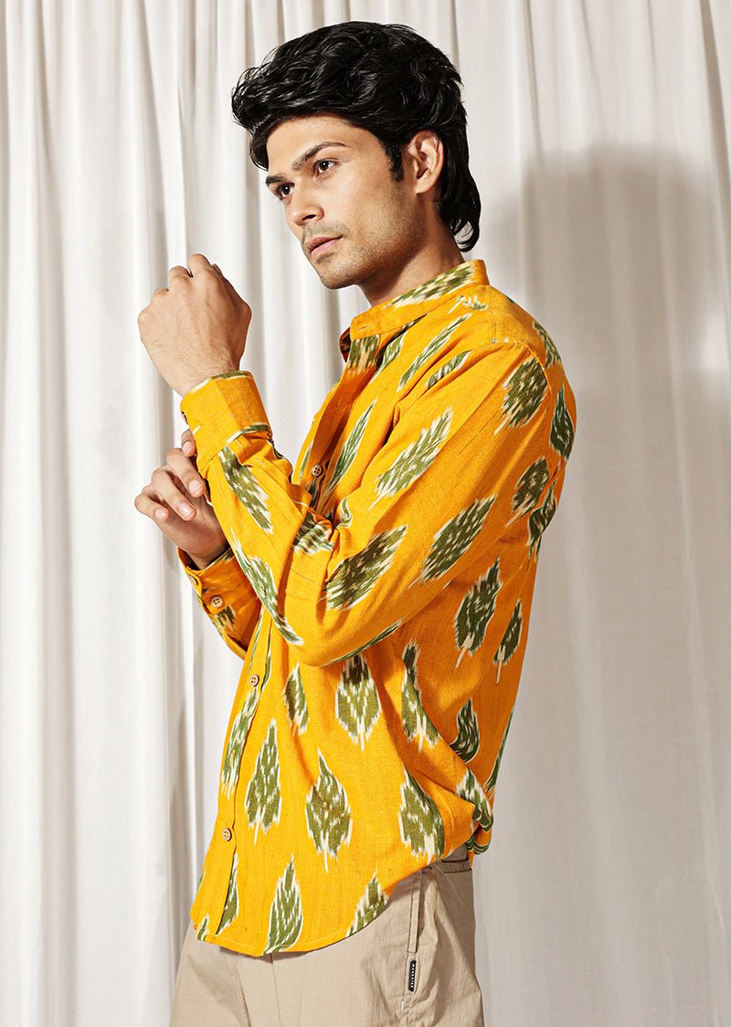 Buy Mustard Handloom Ikat Shirt | Shop Verified Sustainable Mens Shirt on Brown Living™