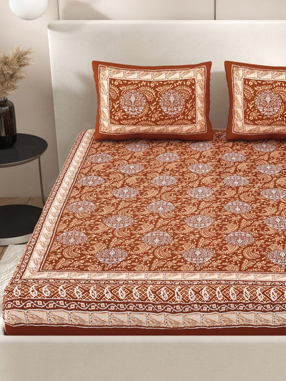 Mustard Interiors Hand Block Printed Cotton Queen Size Bedding Set | Verified Sustainable by Brown Living™