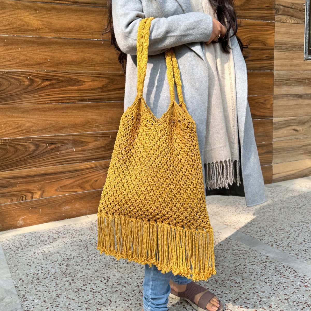 Musturd Yellow Hobo Handmade Bag | Verified Sustainable by Brown Living™