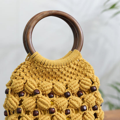 Musturd Yellow Ring Handmade Macrame Bag | Verified Sustainable by Brown Living™