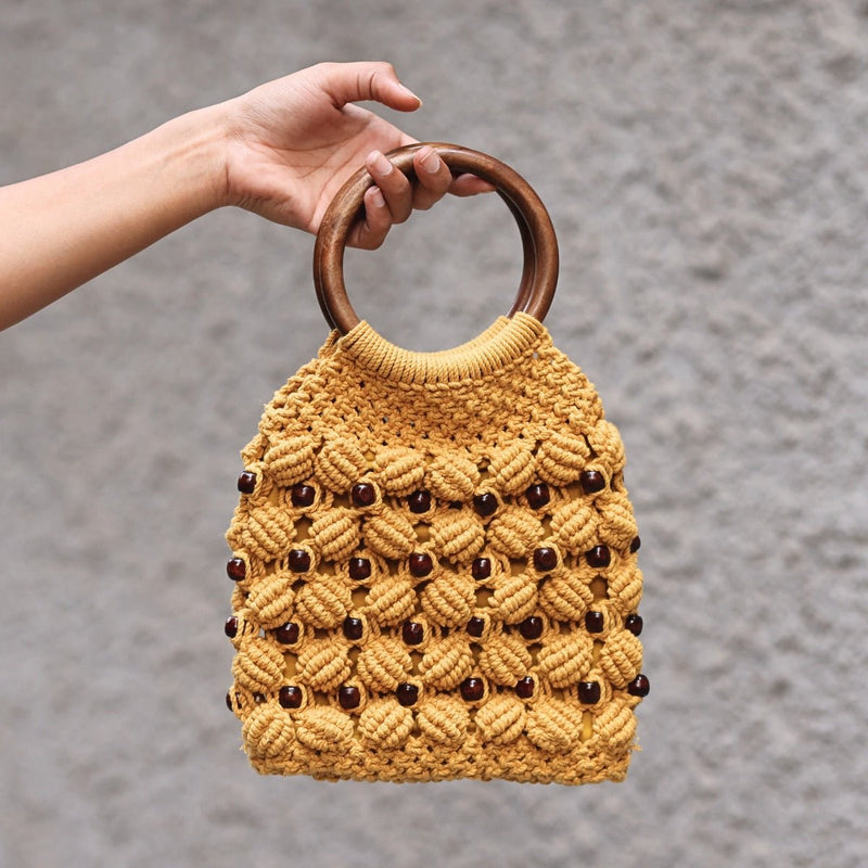 Musturd Yellow Ring Handmade Macrame Bag | Verified Sustainable Bags on Brown Living™