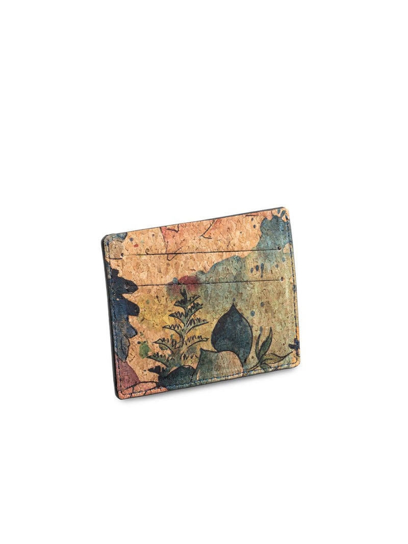 Buy Myan Cork Card Case - Floral Ink and Teal | Shop Verified Sustainable Card Sleeves on Brown Living™