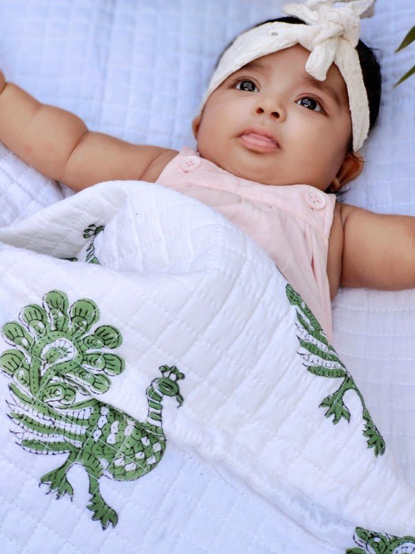 Mystic Peacock – Hand Block Printed Muslin Blanket | Verified Sustainable by Brown Living™