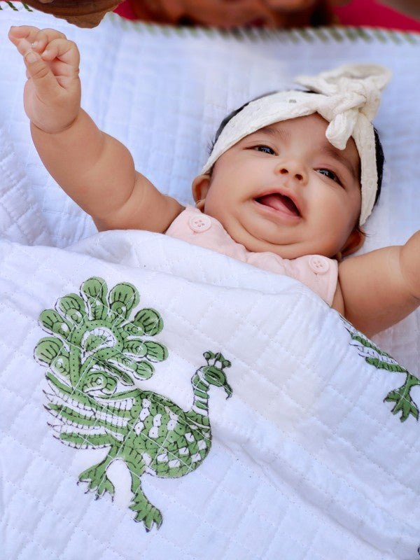 Mystic Peacock – Hand Block Printed Muslin Blanket | Verified Sustainable by Brown Living™