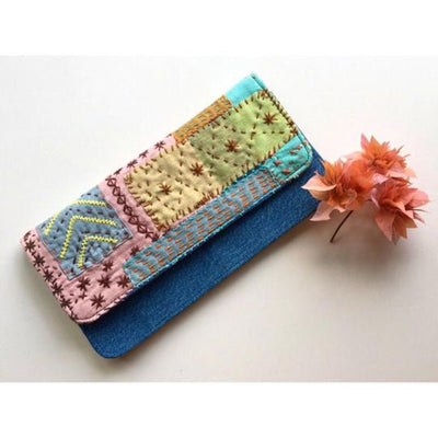 Mystique Magic Sashiko Denim Wallet – Womens Accessories on Brown Living™. SKU: UMW - SASHI - W - 01 (a). Img 1.