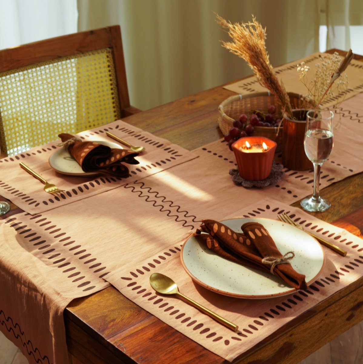 Nantara Table Runner | Block Printed | Pure Hemp | Verified Sustainable by Brown Living™