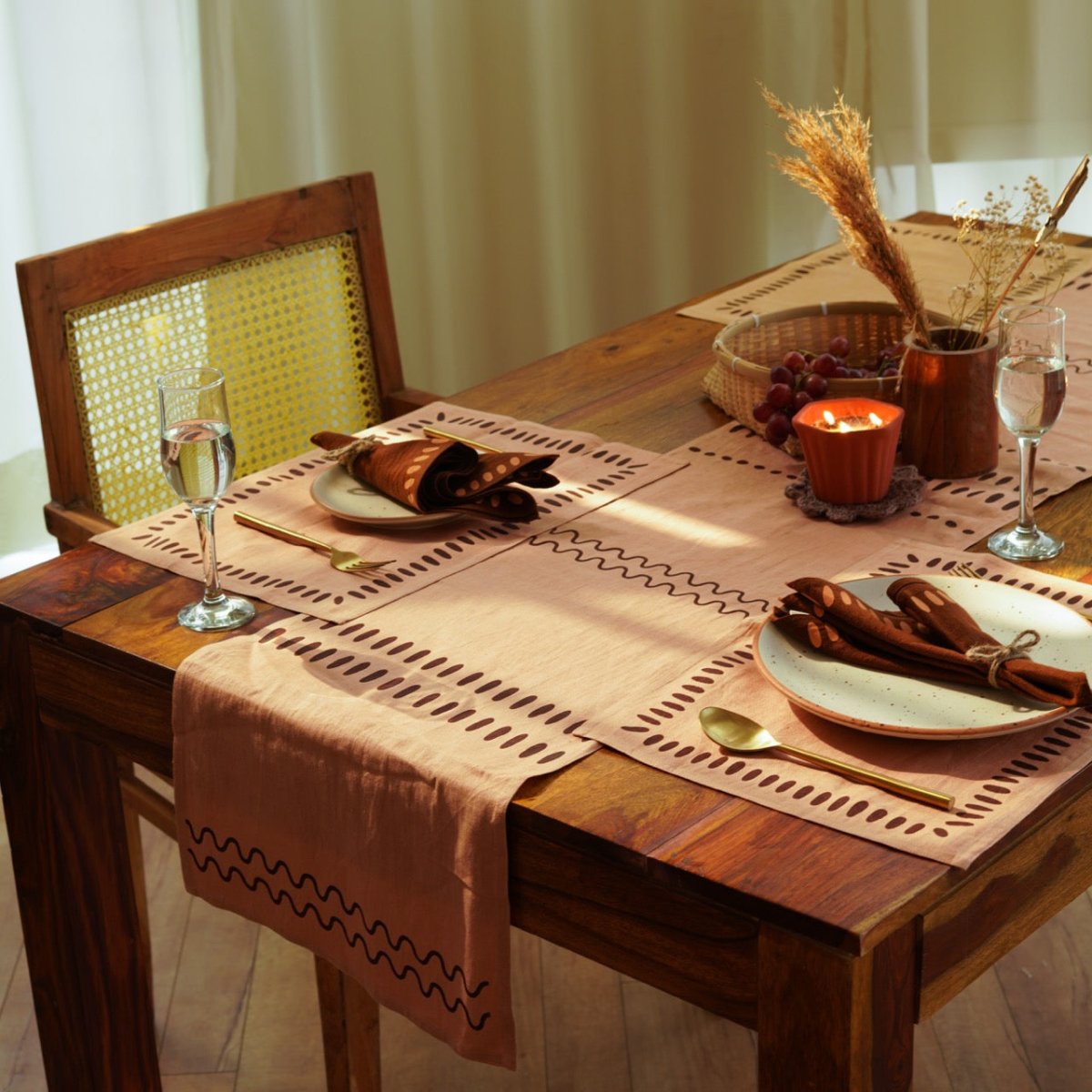 Nantara Table Runner | Block Printed | Pure Hemp | Verified Sustainable by Brown Living™