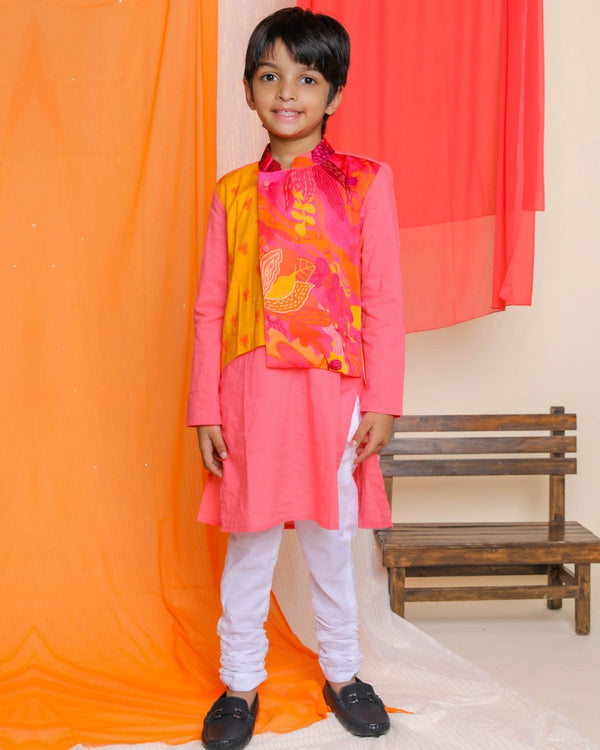 Buy Nargis Kurta-Jacket Set with Churidaar | Pink | Shop Verified Sustainable Products on Brown Living