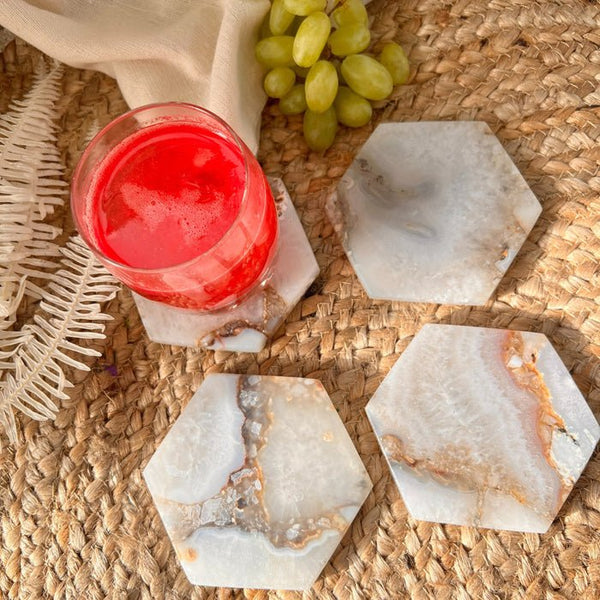 Buy Natural Agate Hexagon Coaster | Set of 4 | Shop Verified Sustainable Table Decor on Brown Living™